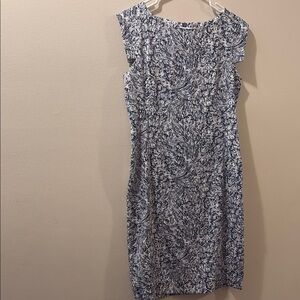 MM Lafleur blue/white Sheath Midi Dress Sleeveless scoop Neck - size 8